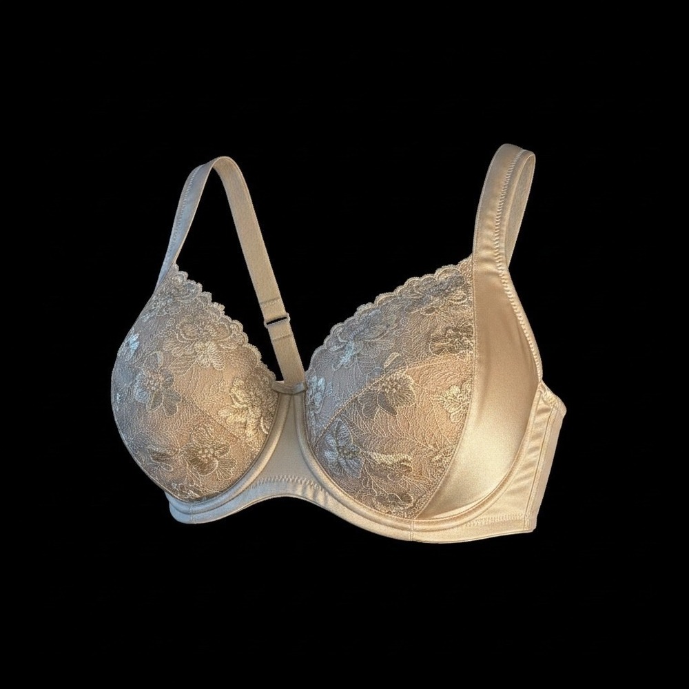 Breezies‎ Champagne Floral Embroidered Underwire Bra 38C EUC Full Coverage